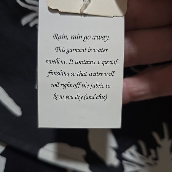 Black White Floral Raincoat Jacket FitsLg Chicos3 NWT Belted Boho Chic Glam City - Picture 13 of 16